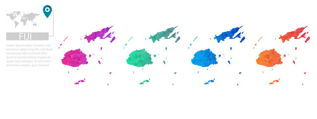 Fototapeta premium Set of vector polygonal Fiji maps. Bright gradient map of country in low poly style. Multicolored country map in geometric style for your