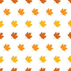Fototapeta premium Seamless pattern of maple leaves on white background, simple pattern with the graphic maple leaf. Pattern for an autumn concept.