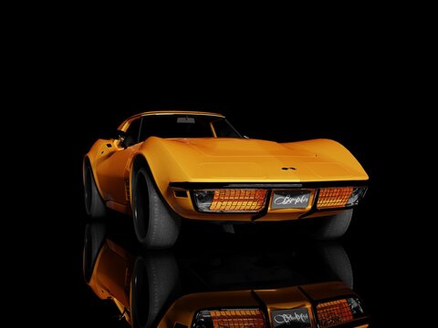 This is a 3d computer rendered illustration of a 1970 Chevrolette Corvette.