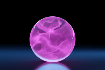 3d illustration geometric volumetric figure pink-purple   ball with a shadow  on black  isolated background