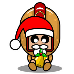vector cartoon character cute christmas junk food hot dog mascot costume holding a bell