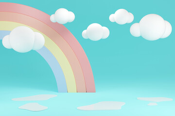 3D Rendering concept of rainbow background and puddle with blank space for commercial design. 3D Render. illustration.