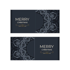 Holiday card Merry christmas in dark blue color with vintage blue ornament