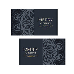 Holiday card Merry christmas in dark blue color with vintage blue pattern