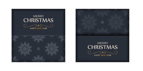 Holiday card Merry christmas in dark blue color with abstract blue pattern