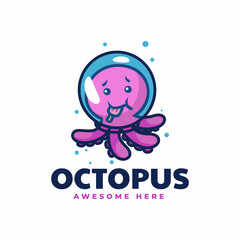 Vector Logo Illustration Octopus Mascot Cartoon Style.