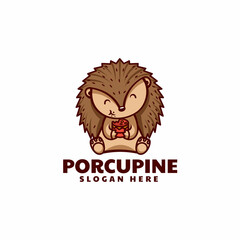 Vector Logo Illustration Porcupine Simple Mascot Style.