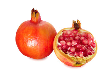 Fresh ripe pomegranate fruit isolated on white background.