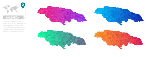 Set of vector polygonal Jamaica maps. Bright gradient map of country in low poly style. Multicolored country map in geometric style for your