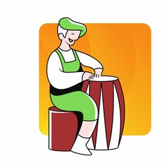 happy man paying bongo drum