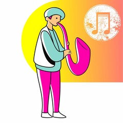 a man with bugle or saxophone 