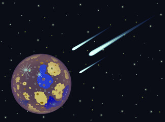 Naklejka premium Comets or meteors about to strike planet Mercury