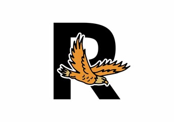 Line art illustration of flying eagle with R initial letter
