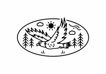 Line art illustration of flying eagle