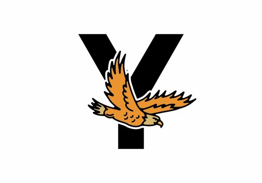 Line art illustration of flying eagle with Y initial letter