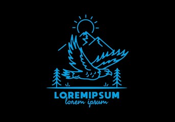 Line art illustration of flying eagle