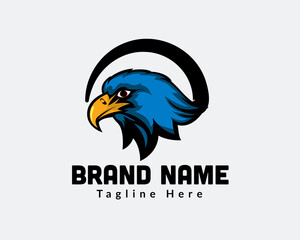 eagle hawk falcon blue head mascot circle line logo template illustration