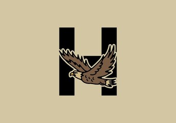 Line art illustration of flying eagle with H initial letter