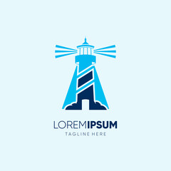 Letter A Lighthouse Logo Design Vector Icon Graphic Emblem Illustration