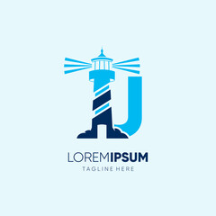 Letter U Lighthouse Logo Design Vector Icon Graphic Emblem Illustration
