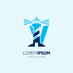 Letter V Lighthouse Logo Design Vector Icon Graphic Emblem Illustration