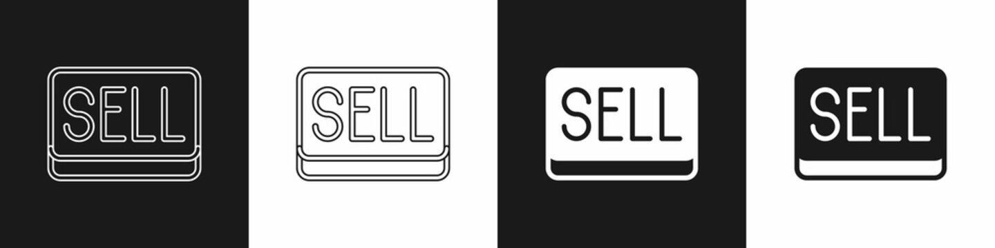 Set Sell button icon isolated on black and white background. Financial and stock investment market concept. Vector