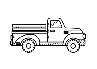 Retro pickup truck coloring book for kids - obrazy, fototapety, plakaty
