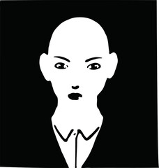 A vector portrait of a bald girl wearing a white shirt and black suit conveys a cool unisex lesbian look, daring to fight the establishment and support the equal rights LGBT movement