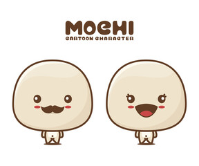 cute mochi mascot, food cartoon illustration