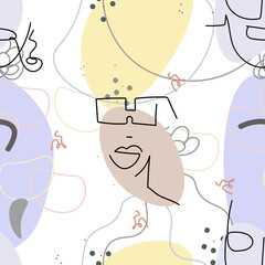 Face line pattern Abstract drawing seamless print