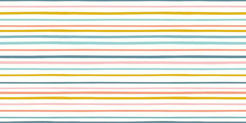 Striped pattern background. Vector seamless repeat border of hand drawn organic horizontal stripes. Fun trendy geometric design element banner.