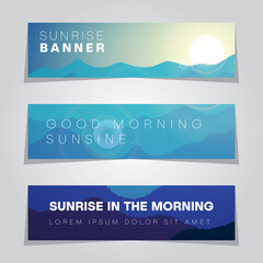 Sunrise Morning Banner Template in 3 Different Style. Vector Background.