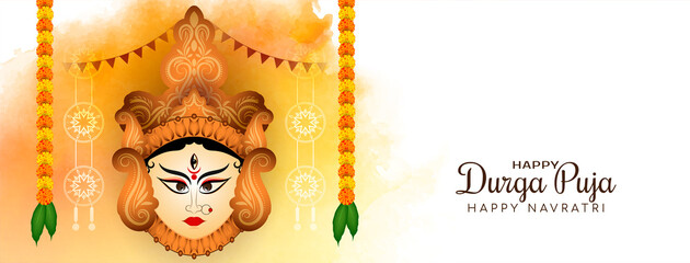 Happy Durga puja and navratri festival classic banner