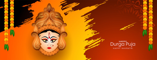 Happy Durga puja and navratri religious festival ethnic banner