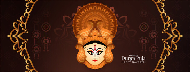 Indian festival Happy Durga puja and navratri celebration banner - obrazy, fototapety, plakaty