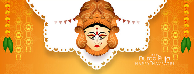 Traditional Hindu festival Happy Durga puja and navratri stylish banner - obrazy, fototapety, plakaty