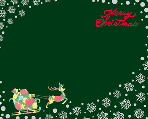 雪空を飛び立つサンタクロースとトナカイ（緑）