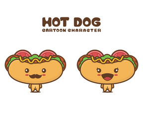 cute hot dog mascot, food cartoon illustration