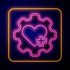 Glowing neon Heart with a cross icon isolated on black background. First aid. Healthcare, medical and pharmacy sign. Vector
