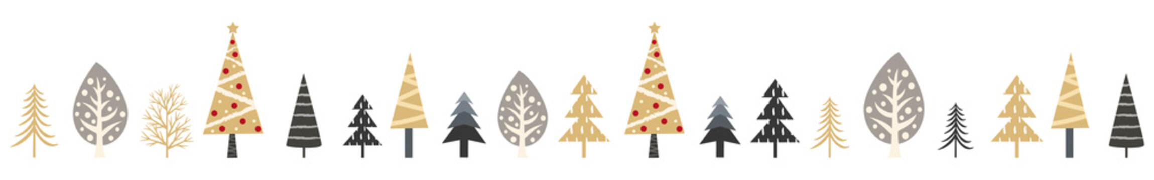 おしゃれなクリスマスツリーと木の罫線のベクターイラスト(背景,X'mas)
