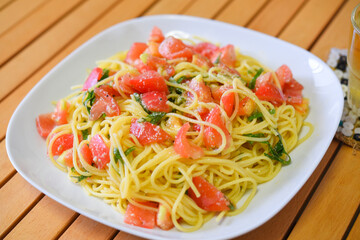 トマトと大葉の冷製パスタ