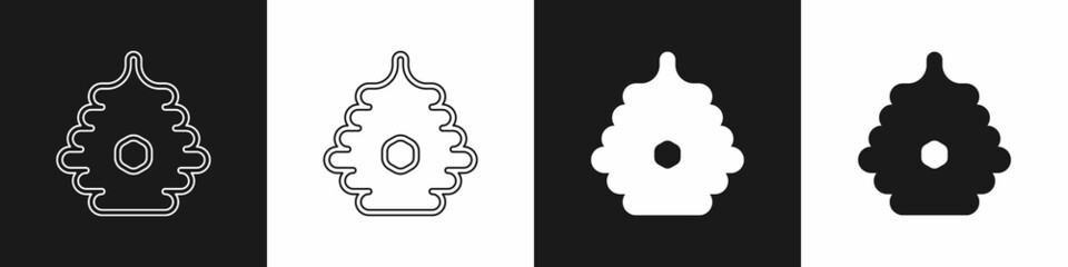 Set Hive for bees icon isolated on black and white background. Beehive symbol. Apiary and beekeeping. Sweet natural food. Vector