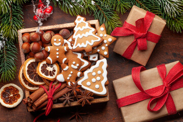 Christmas card with gingerbread cookies and spices
