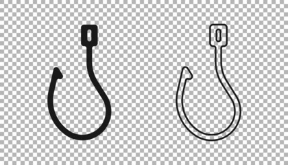 Black Fishing hook icon isolated on transparent background. Fishing tackle. Vector