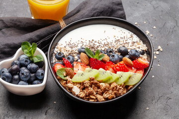Healthy breakfast with bowl of granola, yogurt and fresh berries