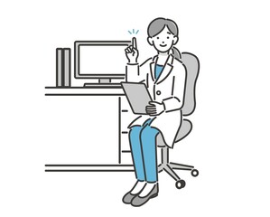 病院の診察室で患者にアドバイスをする女医のベクターイラスト素材／診察／患者