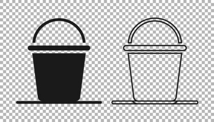 Black Bucket icon isolated on transparent background. Vector