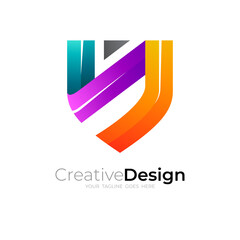 Modern shield logo with 3d colorful icon, security