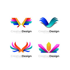 Set wing logo with design abstract icon, colorful