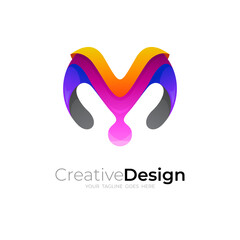 M logo and 3d colorful design template, modern style